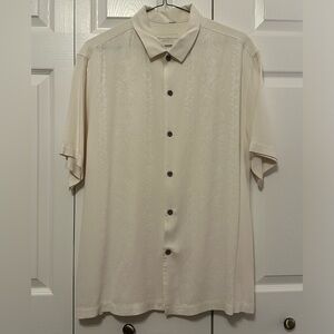 Tommy Bahama Silk Shirt Off-White Relaxed Fit Casual Wedding Size XL